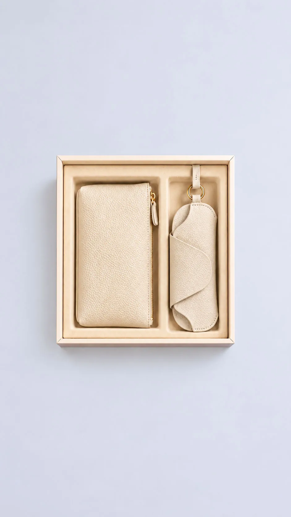 Leather Corporate Gift Set - Leather Cosmetic Pouch and Leather Eyewear Case Ivory image 1