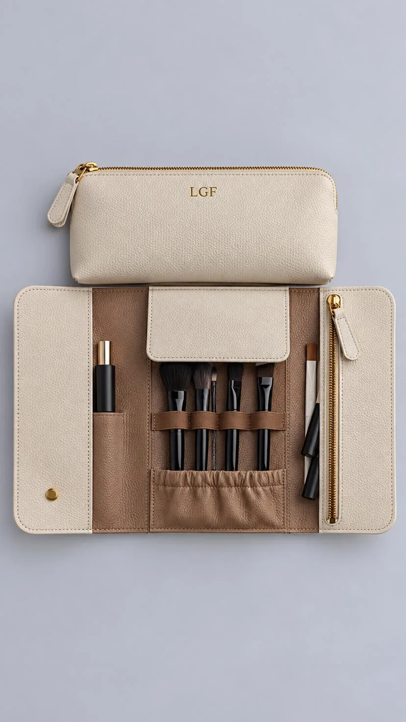 Leather Corporate Gift Set - Leather Cosmetic Bag and Leather Jewelry Case Ivory image 2
